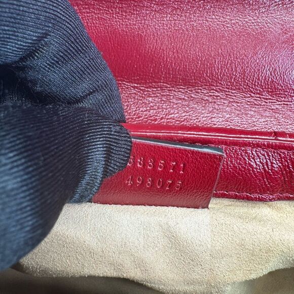 Gucci Marmont Matelasse Top Handle GG Khaki Red Shoulder Bag - Picture 11 of 13